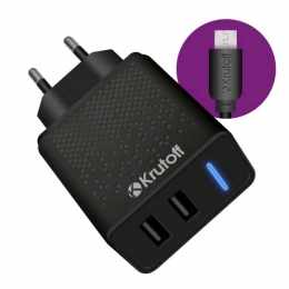Зарядное устройство сетевое Krutoff CH-07M, 2 USB, 2.4A + кабель micro USB - превью №5