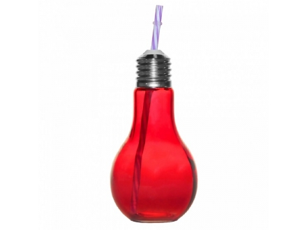 Кружка стеклянная Лампочка красная 500мл с трубочкой и крышкой (24)
