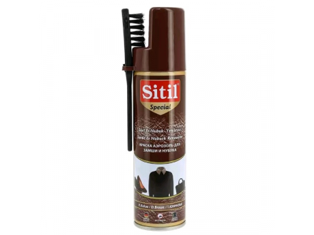 Краска-аэрозоль для замши и нубука SITIL с щеточкой, темно-коричневая 250мл (12/48)