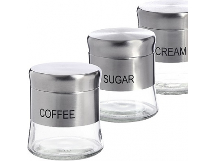 Набор банок для сыпучих 3шт. МВ-31024 380мл стекло+металл (кофе + сахар + крем) (12)