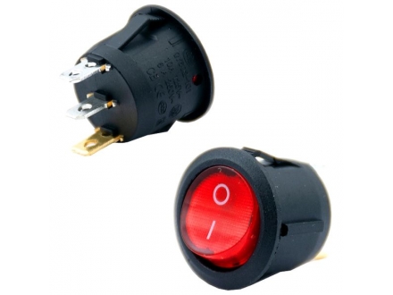 Рокерный выключатель ON-OFF круглая клавиша красная с подсветкой