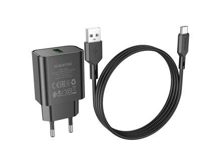Зарядное устройство сетевое Borofon BA72A 1*USB 18W QC+ кабель Type-C
